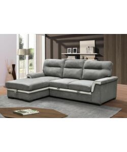 DIVANO LETTO ANGOLARE 'ERIKA' IN TESSUTO GRIGIO CON PENISOLA A SINISTRA, 254X92/165X102 CM